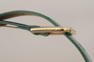 Elegant Green Leather Belt With Gold Buckle Detail