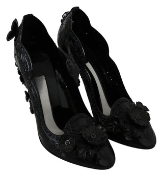 Black Floral Crystal Cinderella Women's Shoes