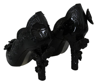 Black Floral Crystal Cinderella Women's Shoes