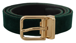 Emerald Velvet Designer Belt With Golden Buckle