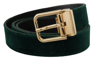 Emerald Velvet Designer Belt With Golden Buckle