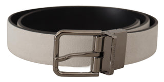 Elegant White Leather Belt With Silver Buckle