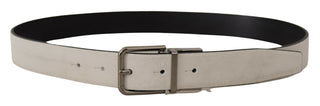 Elegant White Leather Belt With Silver Buckle