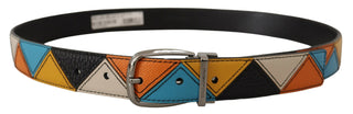 Elegant Multicolor Leather Belt With Silver Buckle