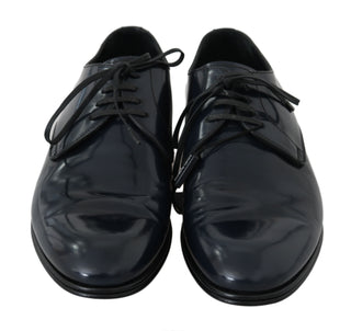 Elegant Dark Blue Leather Derby Dress Shoes