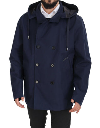 Elegant Double-breasted Blue Parka Jacket