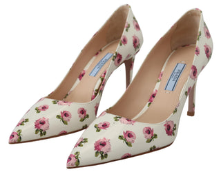 Elegant Floral Print Leather Heels