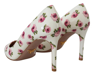 Elegant Floral Print Leather Heels