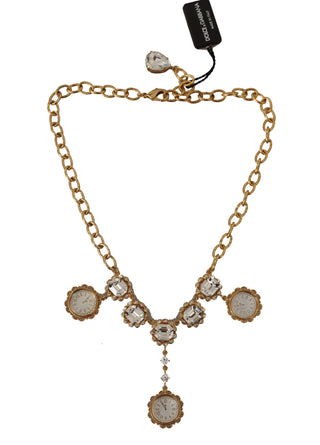 Crystal Clock Statement Gold Brass Chain Necklace