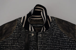 Multicolor Houndstooth Leather Bomber Jacket