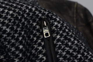 Multicolor Houndstooth Leather Bomber Jacket