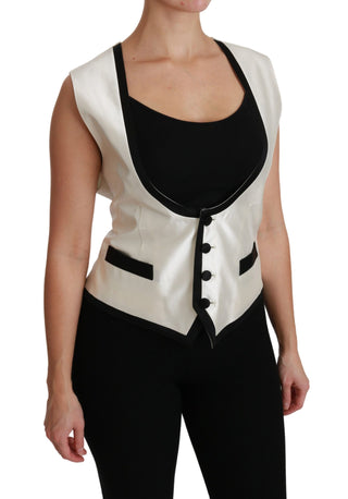 Elegant Silk Sleeveless Vest In Black & White