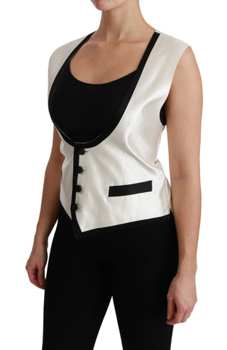 Elegant Silk Sleeveless Vest In Black & White