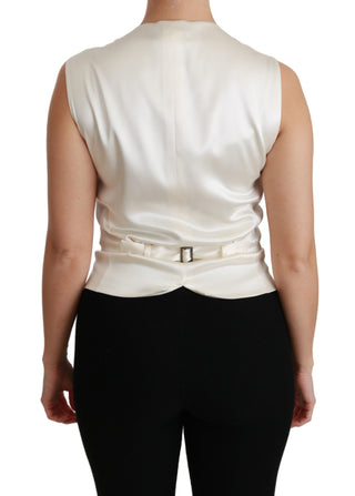 Elegant Silk Sleeveless Vest In Black & White