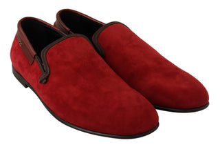 Red Suede Leather Slip On Loafers Men's Shoes