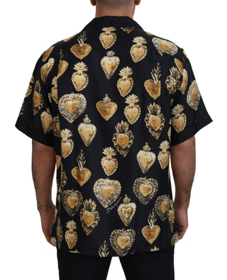 Elegant Silk Pajama Look Shirt With Gold Hearts