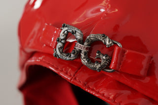 Red Lamb Leather Small Brim DG Logo Chain Cap Hat