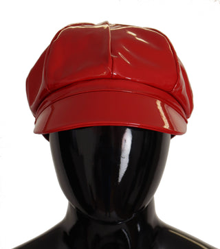 Red Lamb Leather Small Brim DG Logo Chain Cap Hat