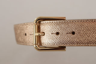 Chic Rose Gold Leather Belt With Logo Buckle