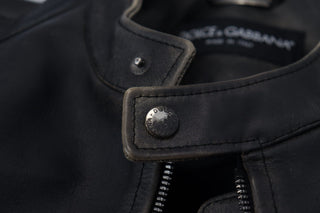 Elegant Black Leather Jacket With Silver Details