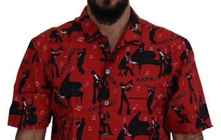 Elegant Red Jazz Pattern Casual Shirt