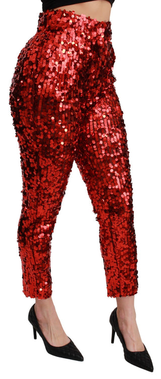 Elegant High-waist Cropped Red Trousers