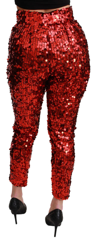 Elegant High-waist Cropped Red Trousers