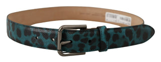 Engraved Logo Leather Belt In Blue Green