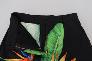 High Waist Hot Pants Shorts In Black Leaves Print