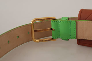 Chic Emerald Leather Belt With Engraved Buckle