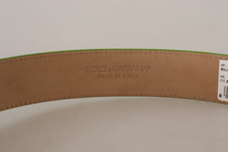 Chic Emerald Leather Belt With Engraved Buckle