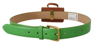 Chic Emerald Leather Belt With Engraved Buckle