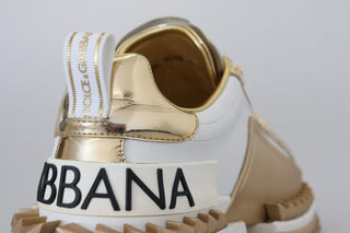 Elegant White And Gold Leather Sneakers