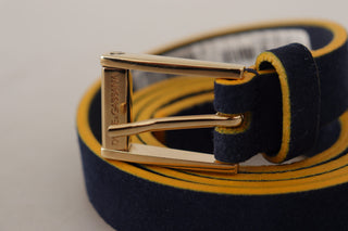 Chic Blue Suede Logo Buckle Belt