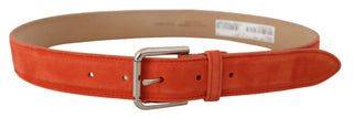 Elegant Suede Leather Belt In Vibrant Orange