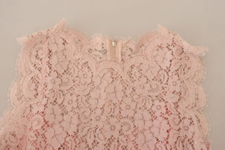 Elegant Sheer Lace Sleeveless Blouse In Pink