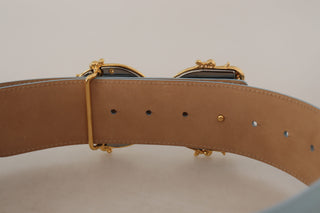 Elegant Blue Leather Belt With Logo Buckle