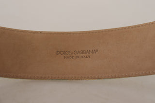 Engraved Buckle Leather Belt - Green & Gold