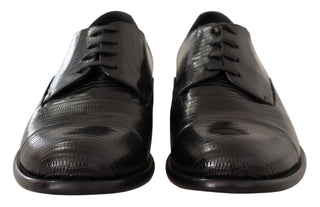 Elegant Black Lizard Skin Derby Shoes