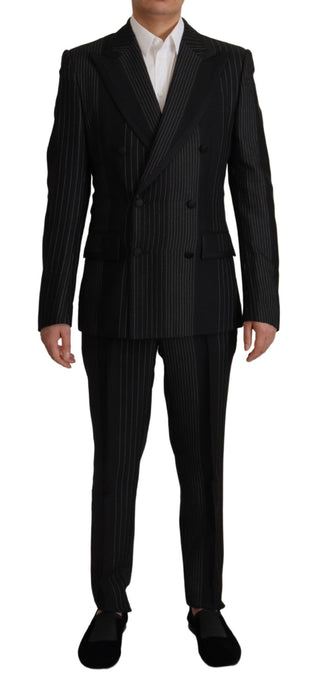 Elegant Black Striped Slim Fit Two-piece Suit