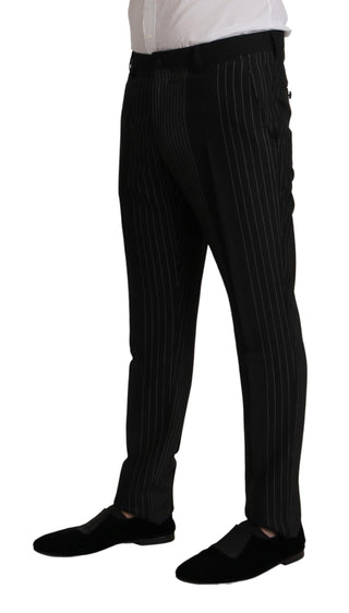 Elegant Black Striped Slim Fit Two-piece Suit