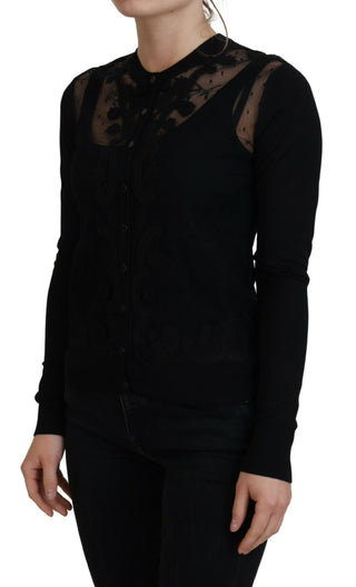 Elegant Black Floral Lace Cardigan Sweater