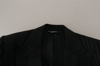 Elegant Black Striped Slim Fit Two-piece Suit