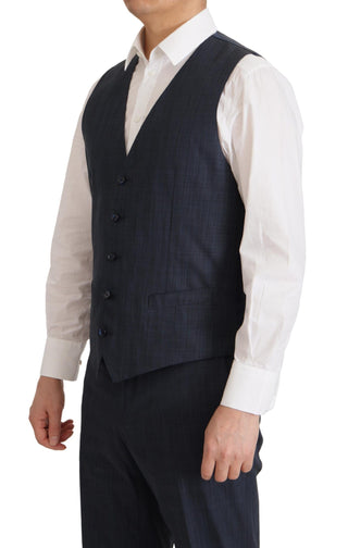 Elegant Dark Blue Cotton Three Piece Martini Suit