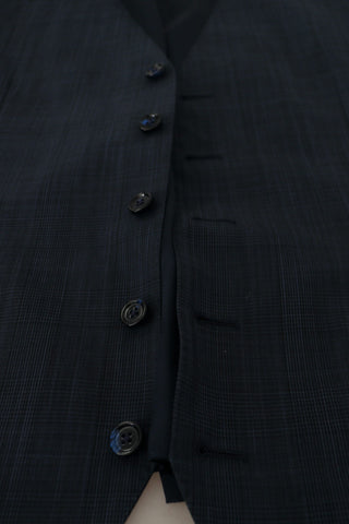 Elegant Dark Blue Cotton Three Piece Martini Suit