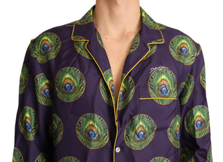 Exquisite Silk Casual Men's Shirt In Purple And Green