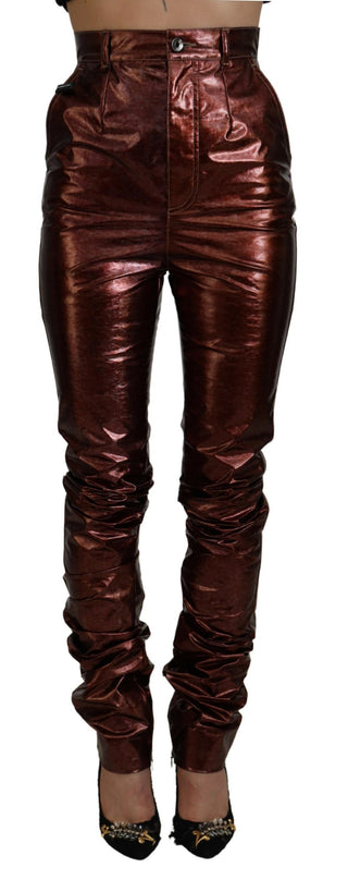 High Waist Skinny Jeans In Metallic Bronze