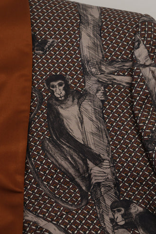 Elegant Bronze Brown Monkey Print Silk Blazer