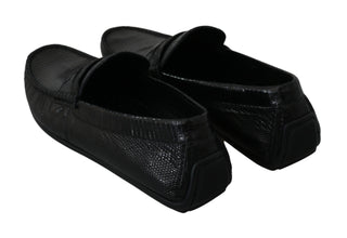 Exquisite Black Lizard Leather Loafers