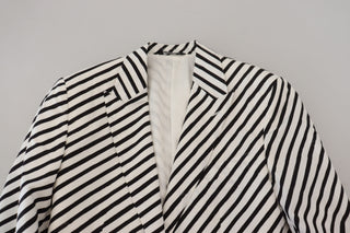 Elegant White Striped Single Breasted Blazer